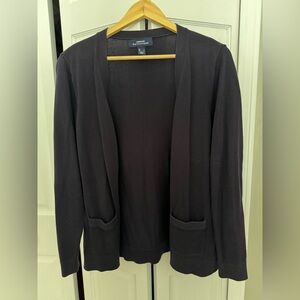 Lands End Navy Blue Cotton Modal Button Cardigan with Pockets